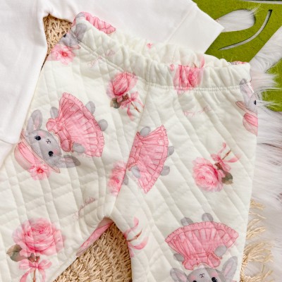 Conj. Casaco Coelhinha Camponesa e Calça  - Off White e Rosa